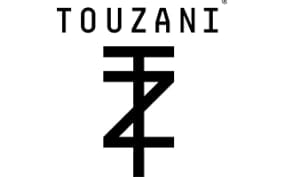 Touzani brand logo featuring stylized black geometric symbol with intertwined lines
